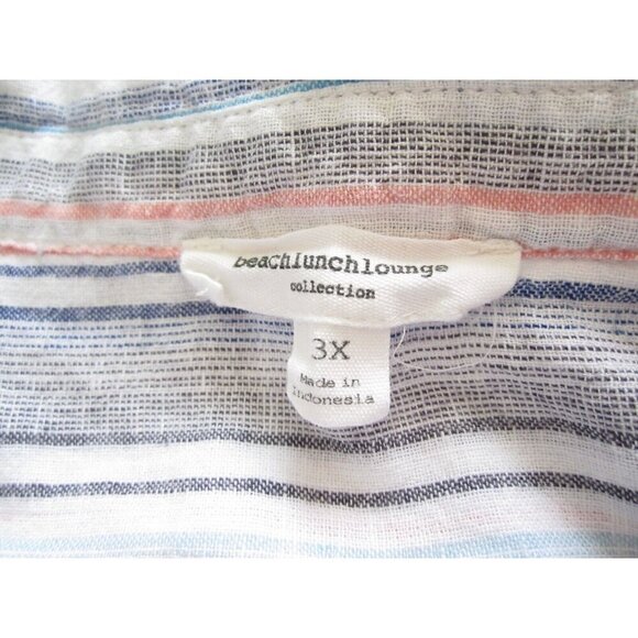 Women's Beach Lunch Lounge Linen Blend Stripe Short Sleeve Shirt Sz 3X (WB269) - Picture 2 of 7